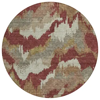 8' Orange Copper And Beige Round Abstract Washable Indoor Outdoor Area Rug