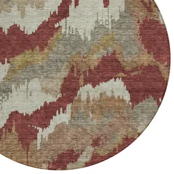 8' Orange Copper And Beige Round Abstract Washable Indoor Outdoor Area Rug