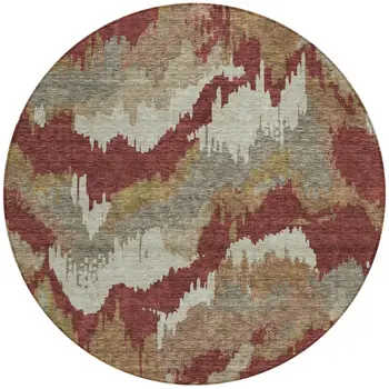 8' Orange Copper And Beige Round Abstract Washable Indoor Outdoor Area Rug