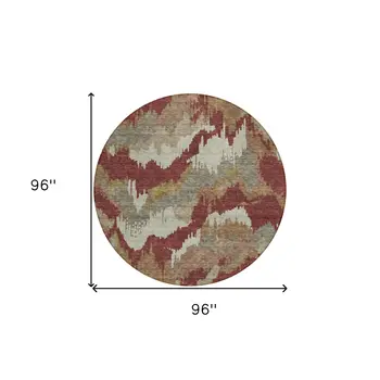 8' Orange Copper And Beige Round Abstract Washable Indoor Outdoor Area Rug