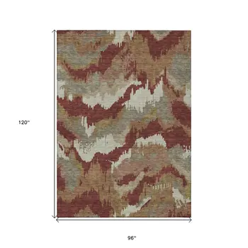 8' X 10' Orange Copper And Beige Abstract Washable Indoor Outdoor Area Rug