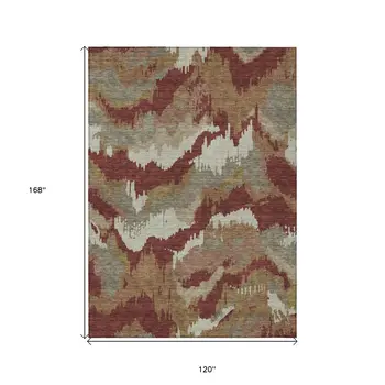 10' X 14' Orange Copper And Beige Abstract Washable Indoor Outdoor Area Rug
