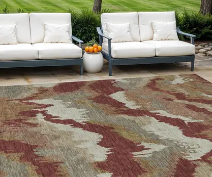 10' X 14' Orange Copper And Beige Abstract Washable Indoor Outdoor Area Rug
