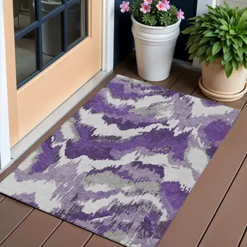 3' X 5' Purple Lavender And Gray Abstract Washable Indoor Outdoor Area Rug