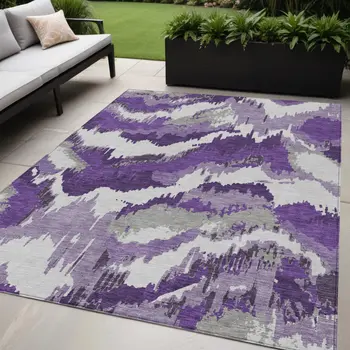 5' X 8' Purple Lavender And Gray Abstract Washable Indoor Outdoor Area Rug