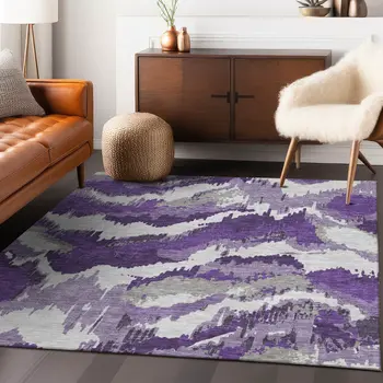 5' X 8' Purple Lavender And Gray Abstract Washable Indoor Outdoor Area Rug