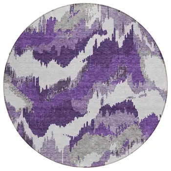 8' Purple Lavender And Gray Round Abstract Washable Indoor Outdoor Area Rug