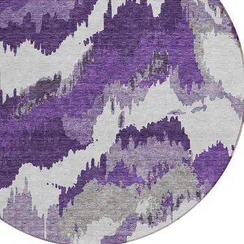 8' Purple Lavender And Gray Round Abstract Washable Indoor Outdoor Area Rug