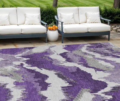 9' X 12' Purple Lavender And Gray Abstract Washable Indoor Outdoor Area Rug