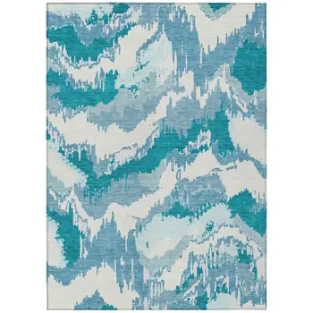 3' X 5' Teal Blue Sky Blue And Aqua Abstract Washable Indoor Outdoor Area Rug