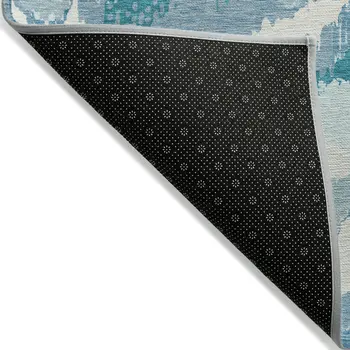 10' X 14' Teal Blue Sky Blue And Aqua Abstract Washable Indoor Outdoor Area Rug