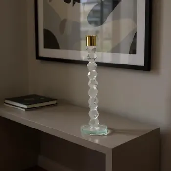 11" Gold Crystal Abstract Tabletop Candle Holder For Wedding