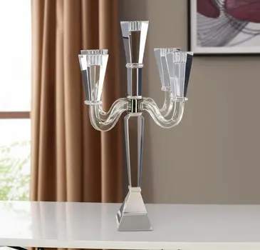 20" Clear Faceted Crystal Tabletop Candelabra Candle Holder