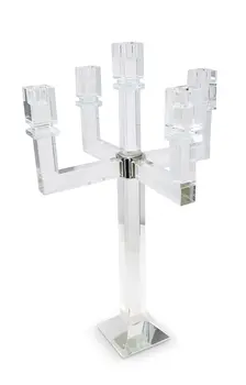 20" Clear Faceted Crystal Tabletop Candelabra Candle Holder