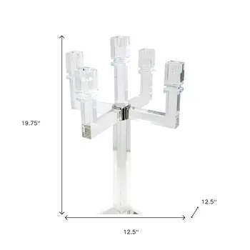 20" Clear Faceted Crystal Tabletop Candelabra Candle Holder