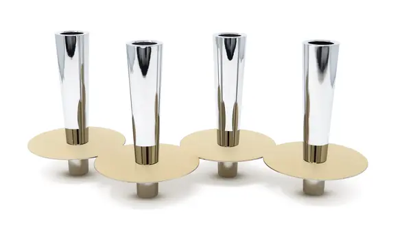 6" Silver And Gold Stainless Steel Tabletop Four Light Taper Candle Holder