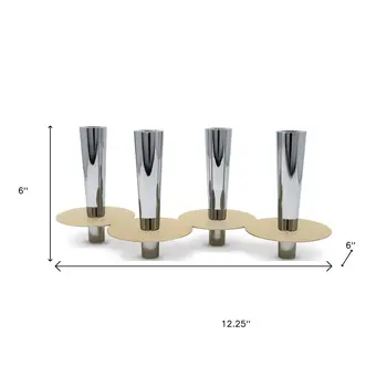 6" Silver And Gold Stainless Steel Tabletop Four Light Taper Candle Holder