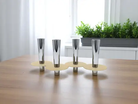 6" Silver And Gold Stainless Steel Tabletop Four Light Taper Candle Holder