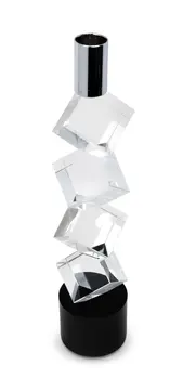 11" Silver Clear And Black Crystal Tabletop Taper Candlestick