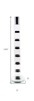 15" Silver Clear And Black Crystal Tabletop Taper Candlestick