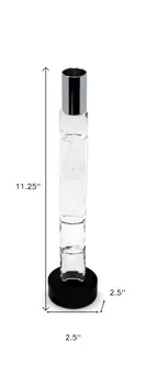 11" Silver Clear And Black Crystal Tabletop Taper Candlestick