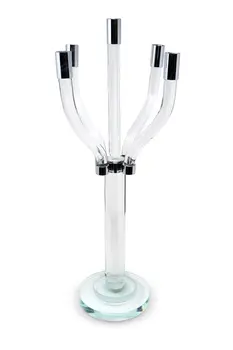 20" Clear And Silver Crystal Tabletop Contempo Candelabra Candle Holder