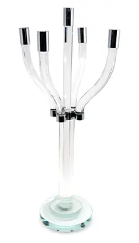 20" Clear And Silver Crystal Tabletop Contempo Candelabra Candle Holder