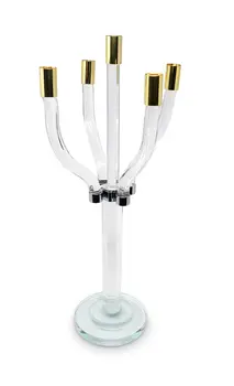 20" Clear Gold And Silver Crystal Tabletop Candelabra Candle Holder