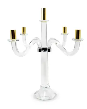 20" Clear Silver And Gold Crystal Tabletop Candelabra Candle Holder