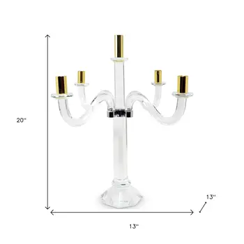 20" Clear Silver And Gold Crystal Tabletop Candelabra Candle Holder