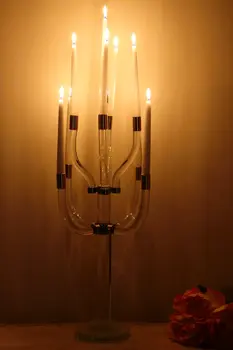 23" Clear And Silver Crystal Tabletop Candelabra Candle Holder