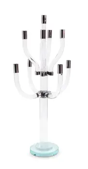 23" Clear And Silver Crystal Tabletop Candelabra Candle Holder
