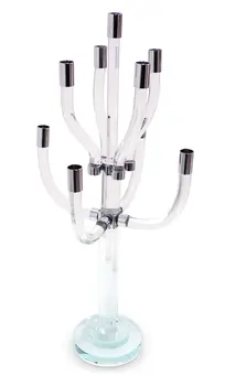 23" Clear And Silver Crystal Tabletop Candelabra Candle Holder