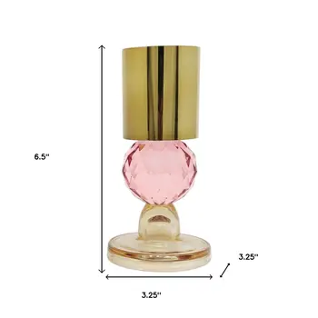 Set of Two Amber Gold And Pink Faceted Crystal Tabletop Taper Candlesticks