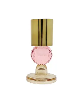 Set of Two Amber Gold And Pink Faceted Crystal Tabletop Taper Candlesticks