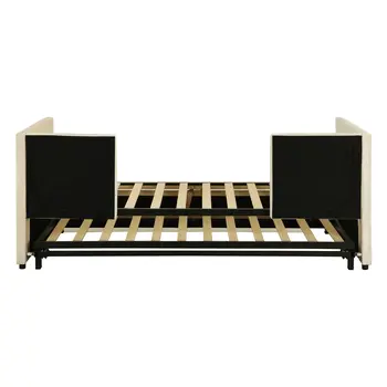 Beige Upholstered Twin Day Bed With Trundle