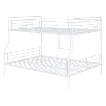 White Full XL Over Queen Contemporary Metal Bunk Bed