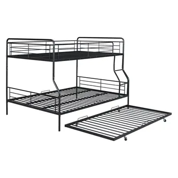 Black Full XL Over Queen Contemporary Metal Bunk Bed With Trundle