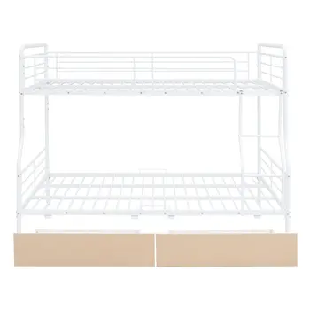 White Full Over Queen Contemporary Metal Bunk Bed With Drawers
