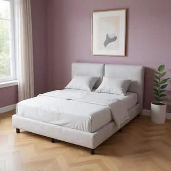 Light Gray Tufted Upholstered Queen Bed Frame