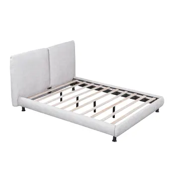 Light Gray Tufted Upholstered Queen Bed Frame