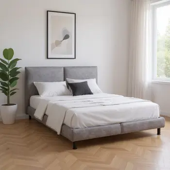 Dark Gray Tufted Upholstered Queen Bed Frame