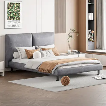 Dark Gray Tufted Upholstered Queen Bed Frame