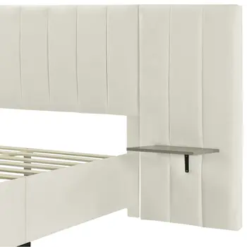 Light Gray Tufted Velvet Upholstered Lighted Full Bed Frame