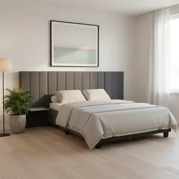 Dark Gray Tufted Velvet Upholstered Lighted Full Bed Frame