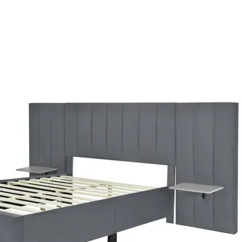 Dark Gray Tufted Velvet Upholstered Lighted Full Bed Frame