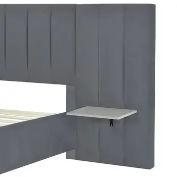 Dark Gray Tufted Velvet Upholstered Lighted Full Bed Frame