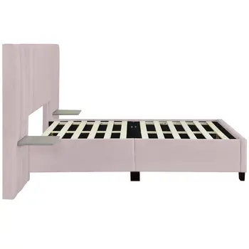 Pink Tufted Velvet Upholstered Lighted Full Bed Frame