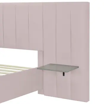 Pink Tufted Velvet Upholstered Lighted Full Bed Frame