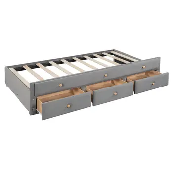 Dark Gray Tufted Velvet Upholstered Full Day Bed With Trundle And Drawers